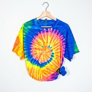 New Gildan Rainbow Tie-Dye Short Sleeve Tee-Shirt Crewneck T-Shirt Top Size XL